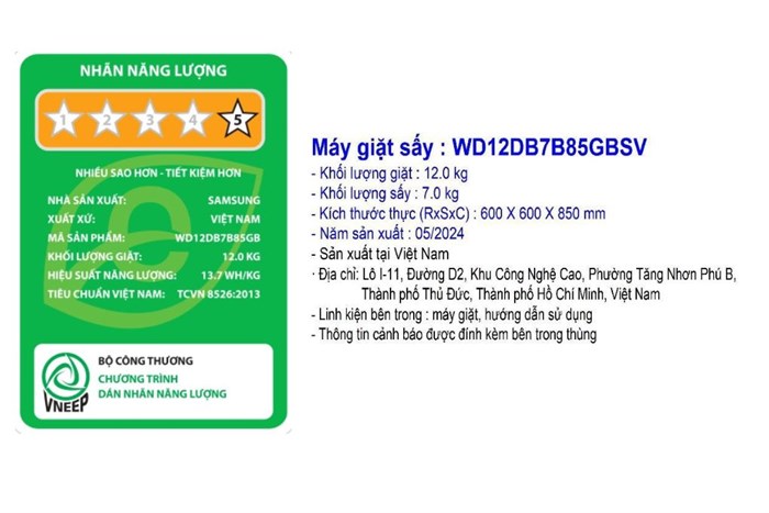 Máy Giặt Sấy Samsung Bespoke Inverter Giặt 12 Kg - Sấy 7 Kg WD12DB7B85GBSV